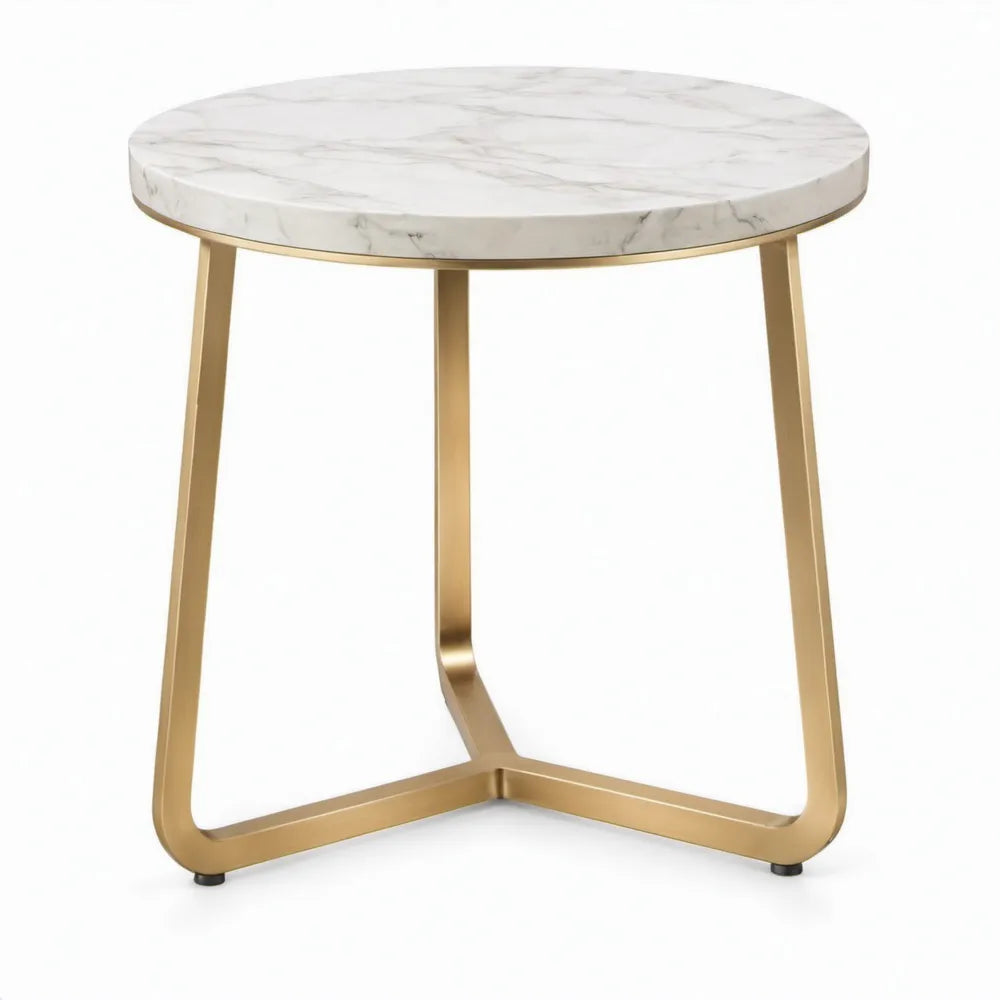 Ronde bijzettafel Ø 50 x 55 cm wit marmerlook met goudkleurig stalen onderstel