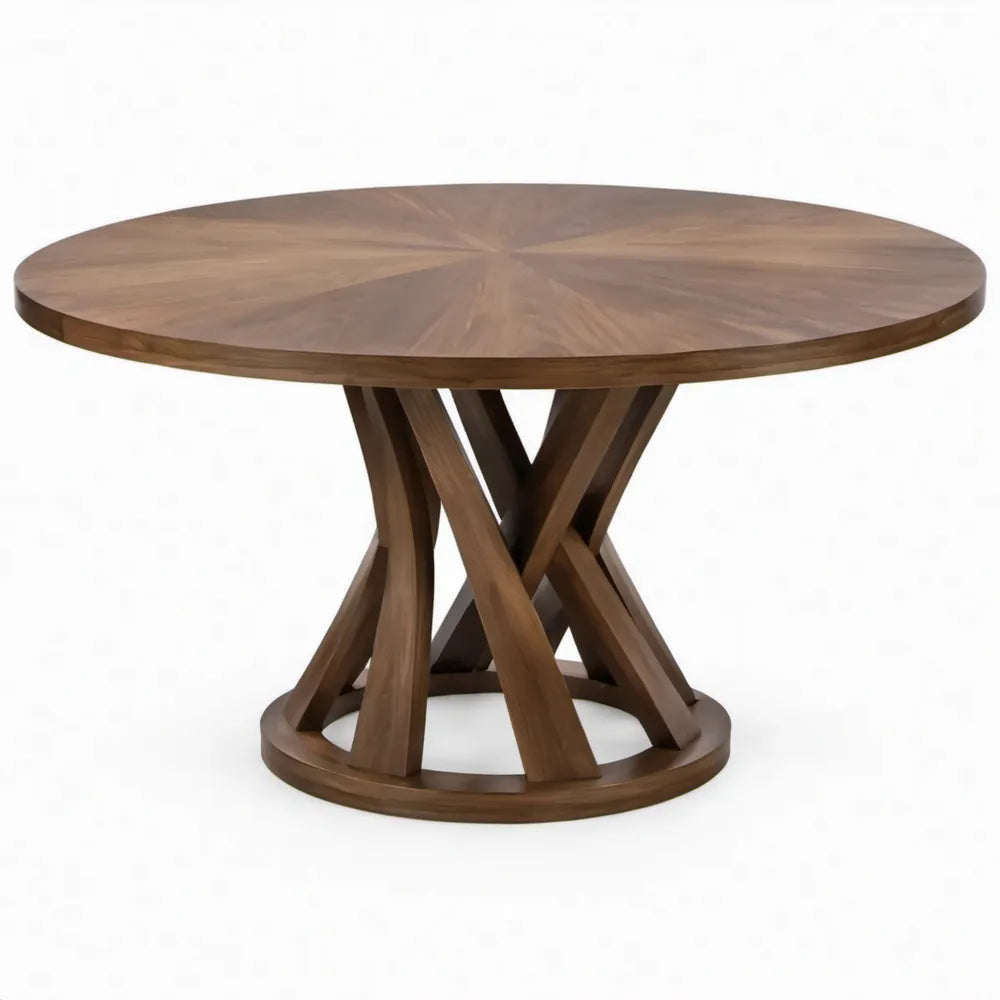Ronde eettafel van walnootfineer en rubberhout, donkerbruin, Ø 120 x 75 cm