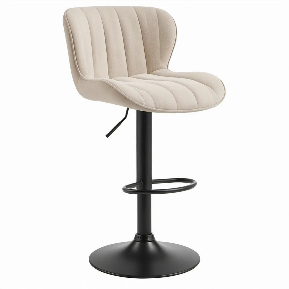 Verstelbare barkruk met crèmekleurige bouclé bekleding en zwarte stalen voet, 52 x 54 x 88-108 cm