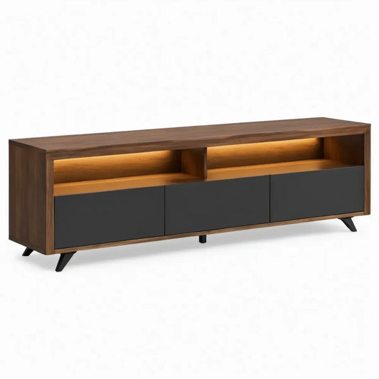Tv-meubel met warmwitte ledverlichting, 180 x 40 x 55 cm, walnootbruin/antraciet/zwart