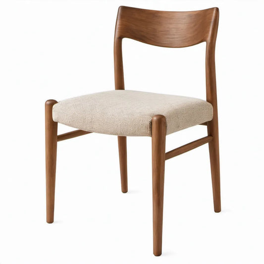 Eetkamerstoel van massief rubberhout met gestoffeerde zitting, walnootbruin/beige, 48 x 55 x 80 cm