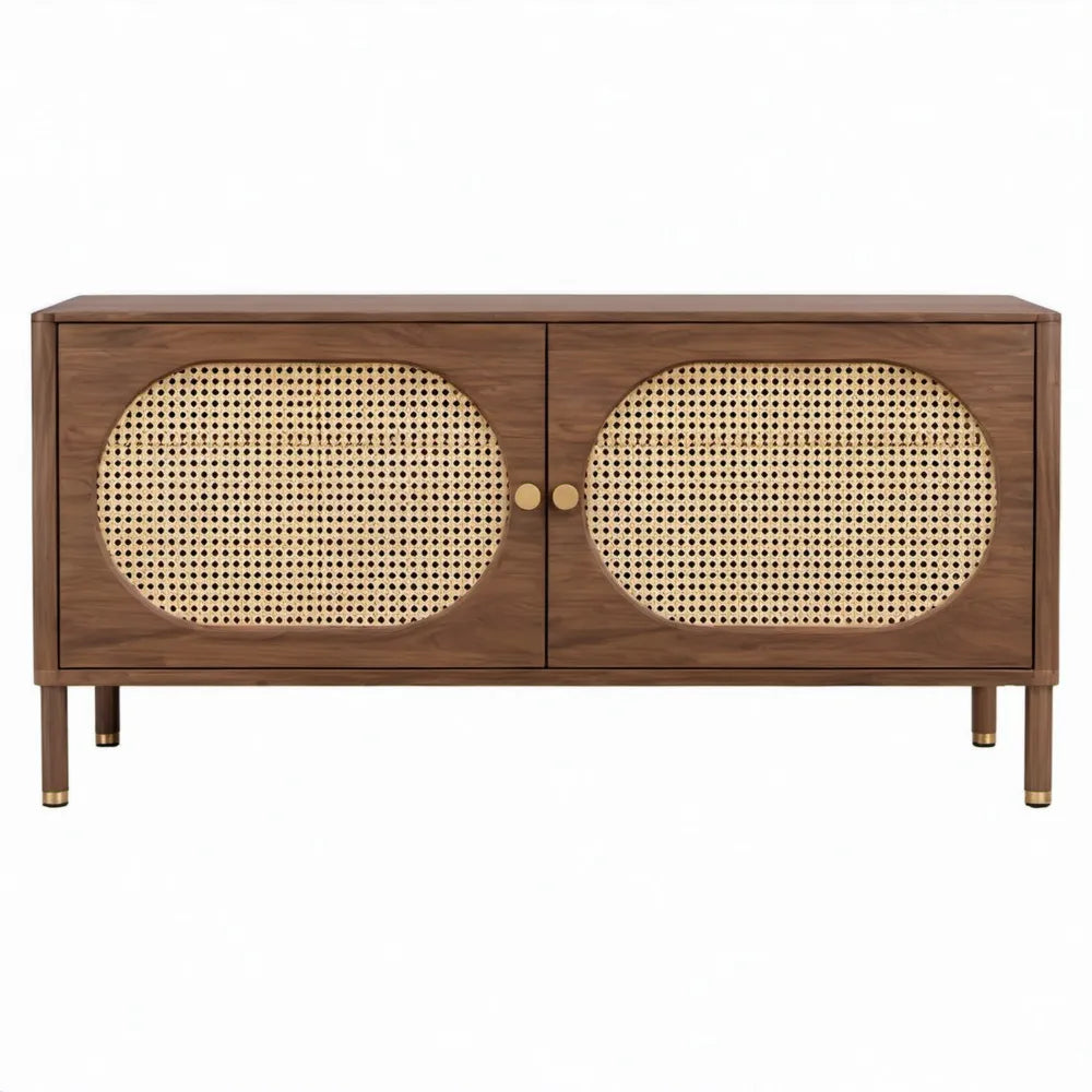 Tv-meubel met 2 deuren, walnootbruin/naturel/beige/goudkleurig, 160 x 40 x 75 cm