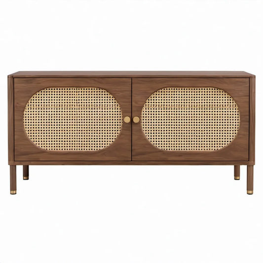 Tv-meubel met 2 deuren, walnootbruin/naturel/beige/goudkleurig, 160 x 40 x 75 cm