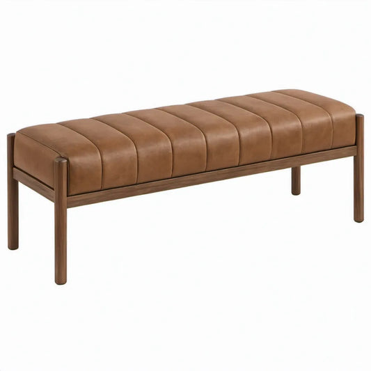 Halbank 120 x 40 x 46 cm Bruin met PU-kunstleer en rubberhout