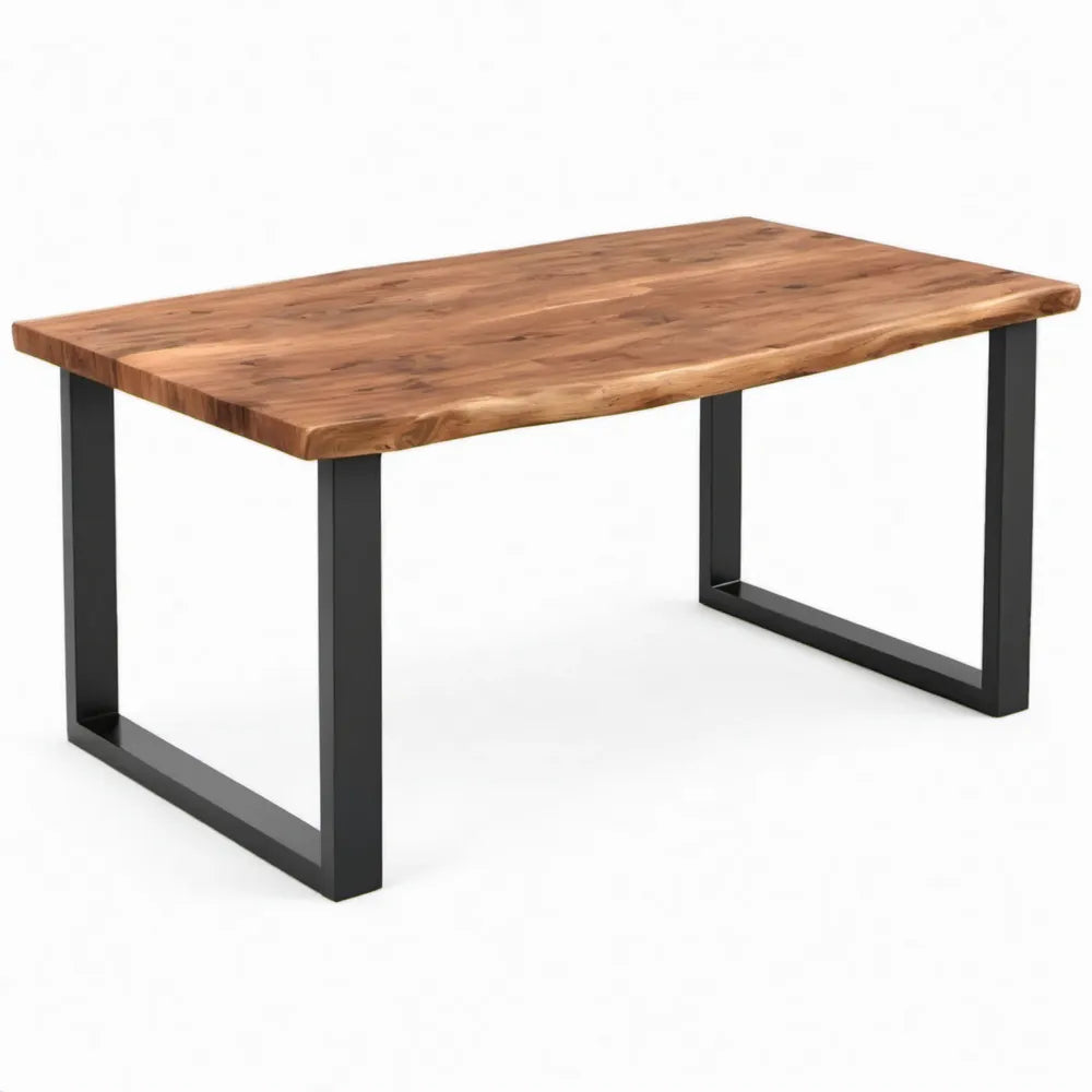 Rechthoekige eettafel van massief acaciahout 160 x 90 x 75 cm Bruin met zwart stalen U-onderstel
