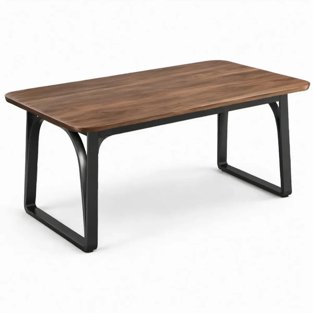 Rechthoekige eettafel 140 x 80 x 75 cm in walnootbruin met zwart stalen sledeonderstel