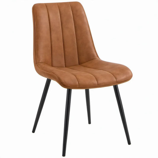 Eetkamerstoel met hoge afgeronde rugleuning, 46 x 60 x 88 cm, cognac PU-kunstleer en zwart staal