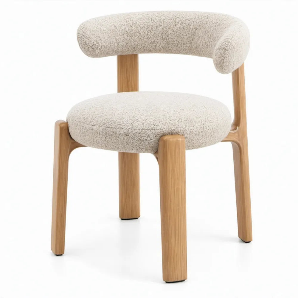 Crèmekleurige bouclé stoel met rubberhouten poten, 57 x 56 x 76 cm