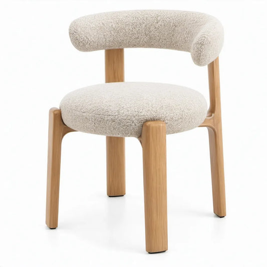 Crèmekleurige bouclé stoel met rubberhouten poten, 57 x 56 x 76 cm