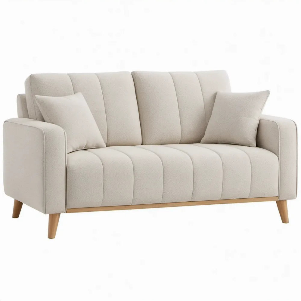 Crèmekleurige 2-zitsbank 160 x 82 x 86 cm met rubberhouten poten