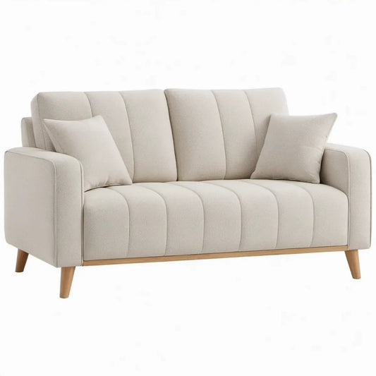 Crèmekleurige 2-zitsbank 160 x 82 x 86 cm met rubberhouten poten
