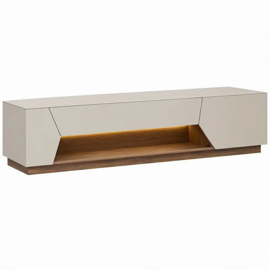 Modern tv-meubel met ledverlichting, 180 x 40 x 45 cm, wit/walnootbruin
