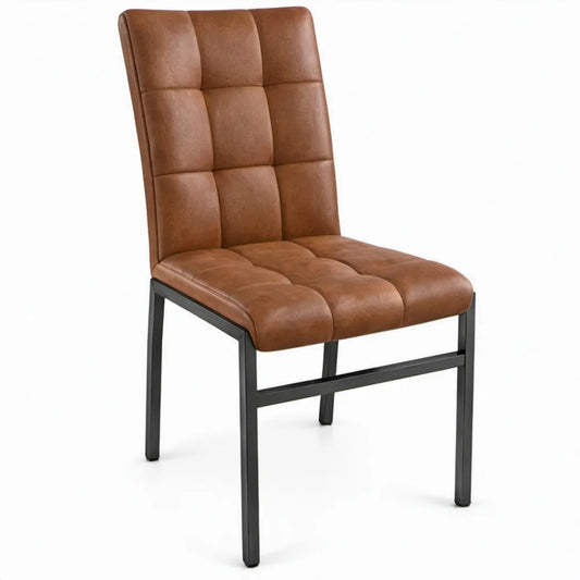 Eetkamerstoel van bruin PU-kunstleer met zwart stalen frame, 45 x 57 x 98 cm