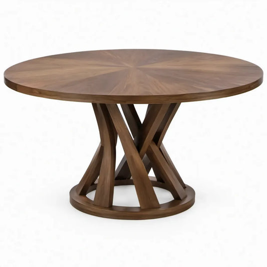 Ronde eettafel van walnootfineer en rubberhout, donkerbruin, Ø 120 x 75 cm