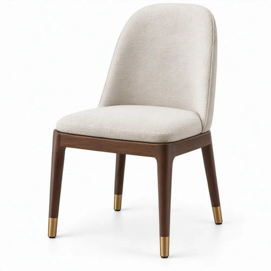 Eetkamerstoel 82 x 49 x 57 cm crème polyester met donkerbruin rubberhout en goudkleurige details