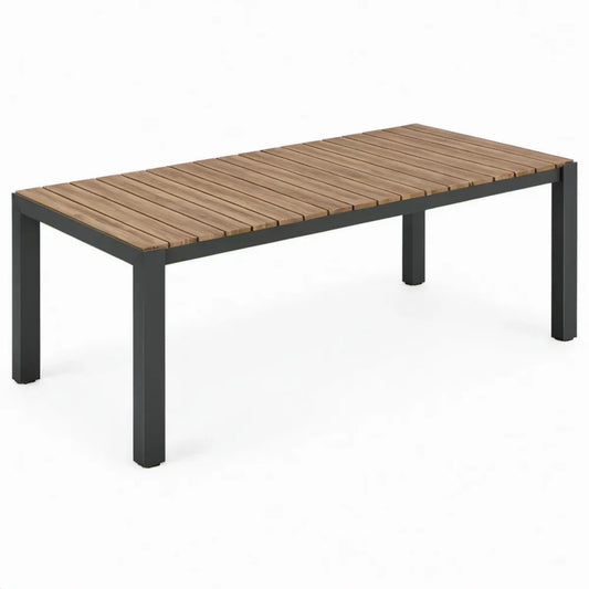 Rechthoekige eettafel 180 x 90 x 75 cm van naturel acaciahout met zwart gepoedercoat stalen frame