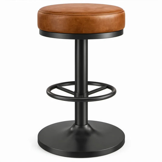 Verstelbare ronde barkruk 59-84 cm cognacbruin kunstleer met zwart stalen onderstel