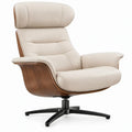 Draaibare fauteuil met hoge rugleuning, crèmekleurig PU-kunstleer en walnootfineer, 82 x 88 x 108 cm