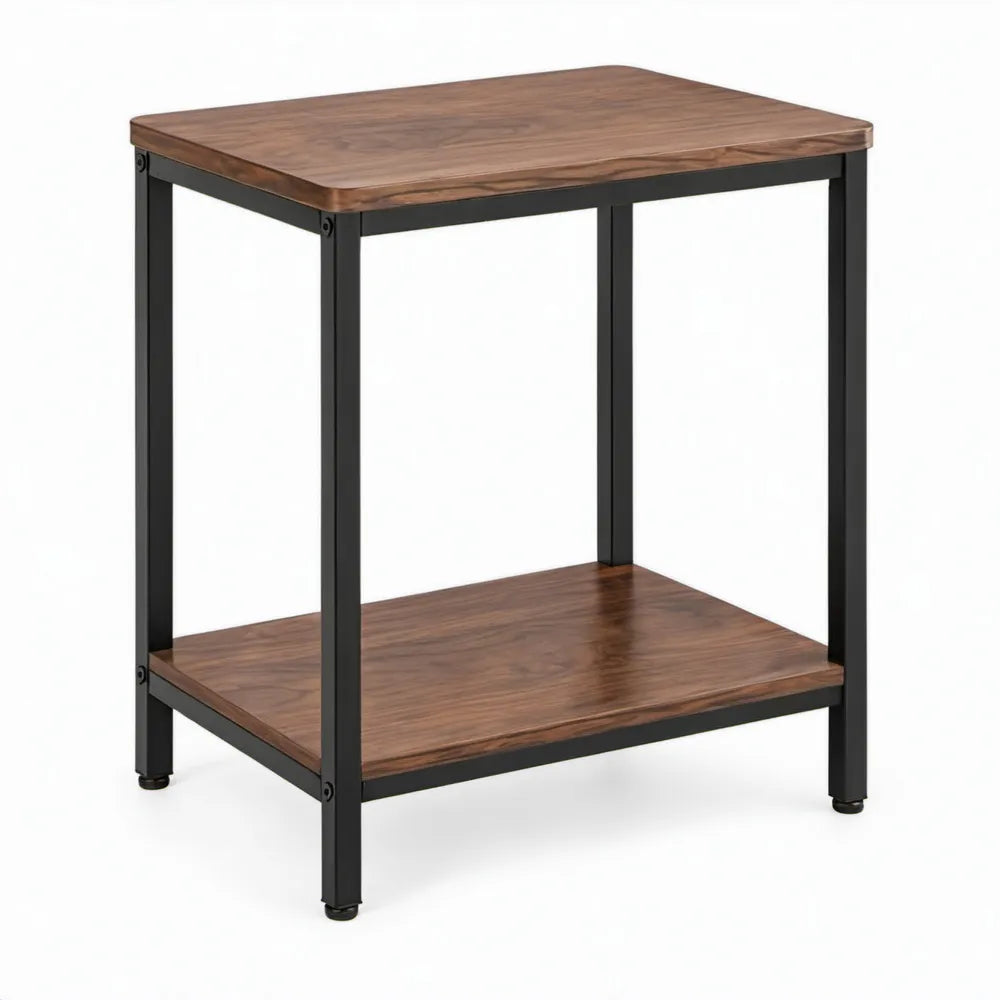 Bijzettafel 40 x 40 x 55 cm met walnootlook en zwart stalen frame