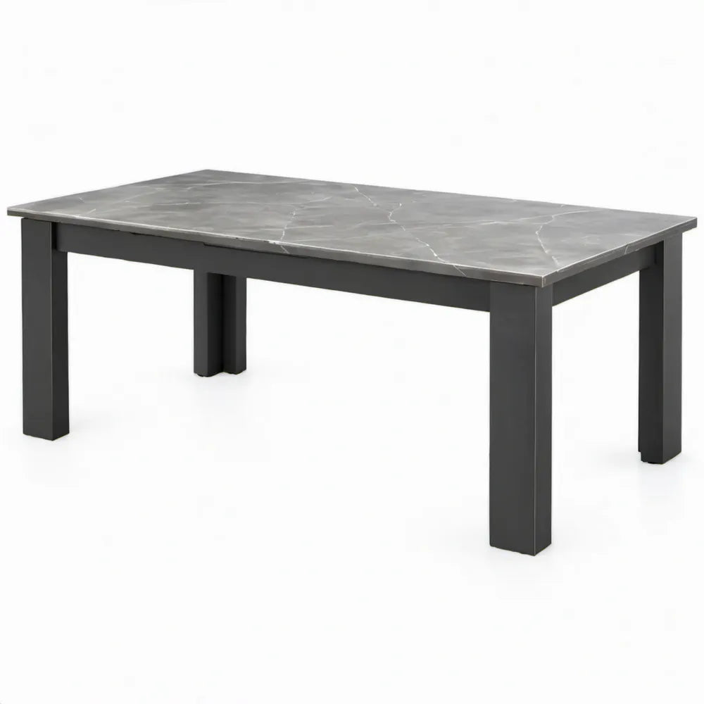 Rechthoekige eettafel 160 x 90 x 75 cm met grijs marmerlook blad en zwart stalen onderstel