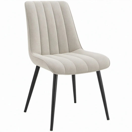 Beige eetkamerstoel met zwarte stalen poten, 84 x 48 x 58 cm