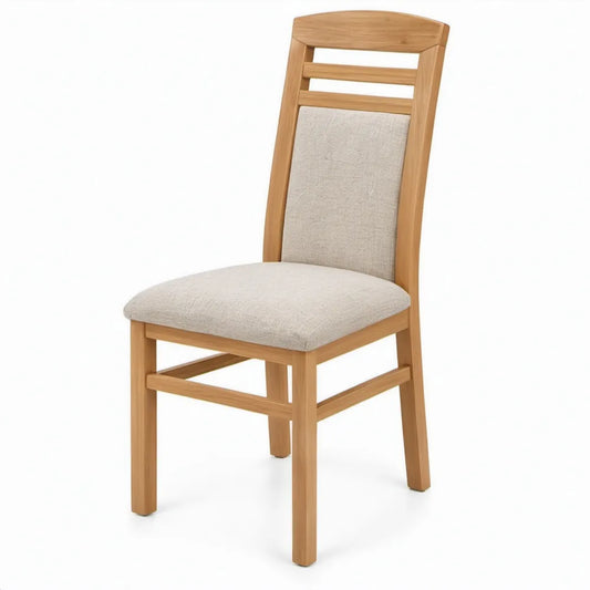 Eetkamerstoel met hoge rugleuning, massief rubberhout en beige polyester, 45 x 55 x 101 cm