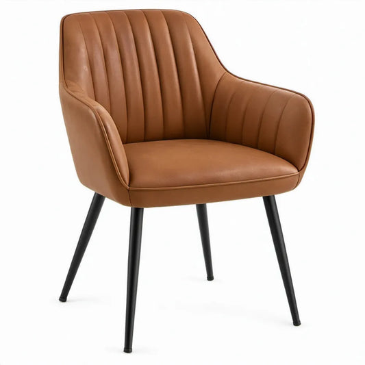 Eetkamerstoel met armleuningen 59 x 62 x 83 cm Cognac PU-kunstleer met zwarte stalen poten