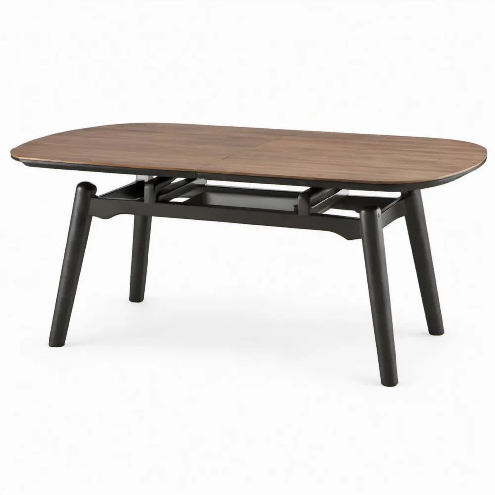 Uitschuifbare ovale eettafel 160-200 x 90 x 75 cm walnootbruin en zwart
