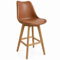 Barkruk met rugleuning 45 x 50 x 99 cm in bruin PU-kunstleer en naturel rubberhout